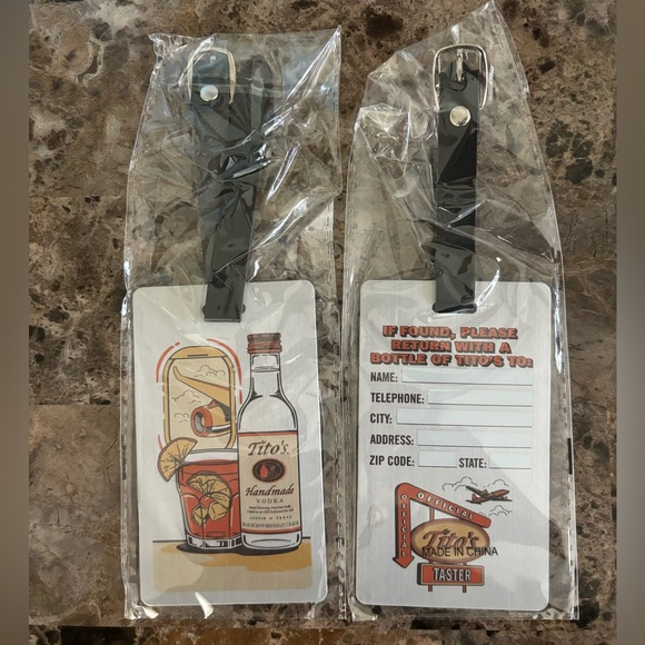Luggage Tags Lot of 2 Metal Buckle Closure Tito’s Taster Holiday Promo New - Picture 2 of 6
